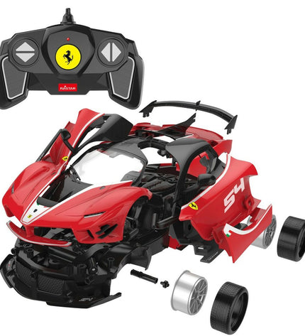 Two Ferrari remote control police cars toy vehicles, featuring sleek red design and detailed police markings.