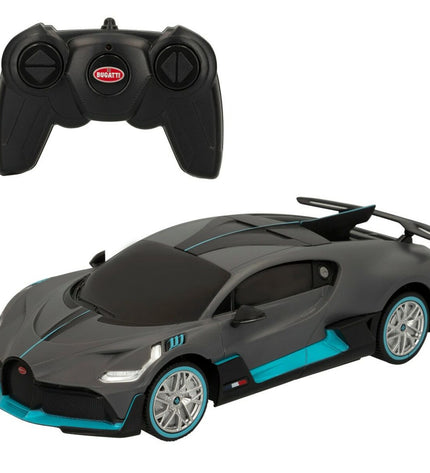 Four Bugatti remote-controlled toy cars in vibrant colors, designed for children’s play and racing fun.