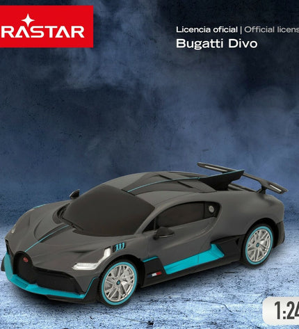Set of four remote-controlled Bugatti toy cars in vibrant colors, perfect for kids and collectors.