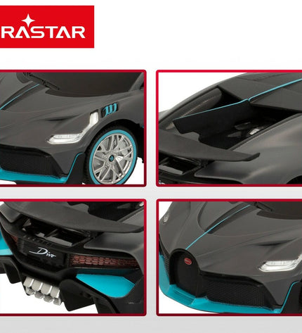 Set of four Bugatti remote-controlled toy cars, detailed miniature vehicles from Bugatti for play and collection.