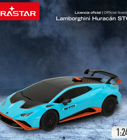 Set of four remote-controlled Lamborghini toy cars, detailed miniature vehicles for play and collection.