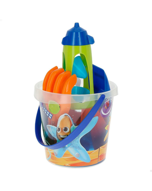 Colorbaby Mr Craby strandspeelgoedset with 16 colorful polypropylene pieces, 18 cm each, for outdoor play and games.
