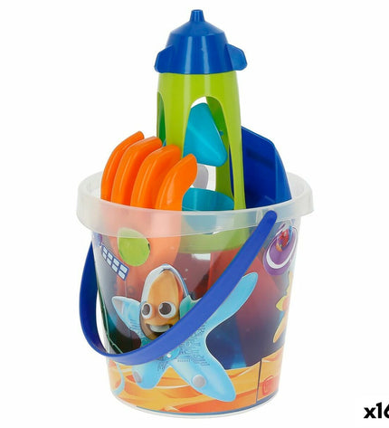 Colorbaby Mr Craby strand speelgoedset with 16 polypropyleen pieces, 18 cm, for outdoor play and games.