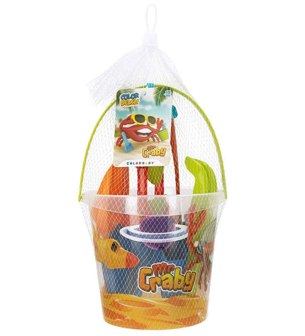 Colorbaby Mr Craby strandspeelgoedset with 16 polypropyleen pieces, colorful children's outdoor and play toys, 18 cm diameter