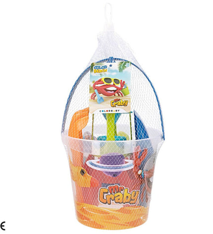 Colorbaby Mr Craby strand speelgoedset with 16 polypropyleen pieces, 18 cm long, suitable for outdoor play and games.