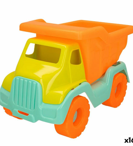 Set of 16 colorful 30 cm plastic toy trucks by Colorbaby, suitable for outdoor play and sports activities.
