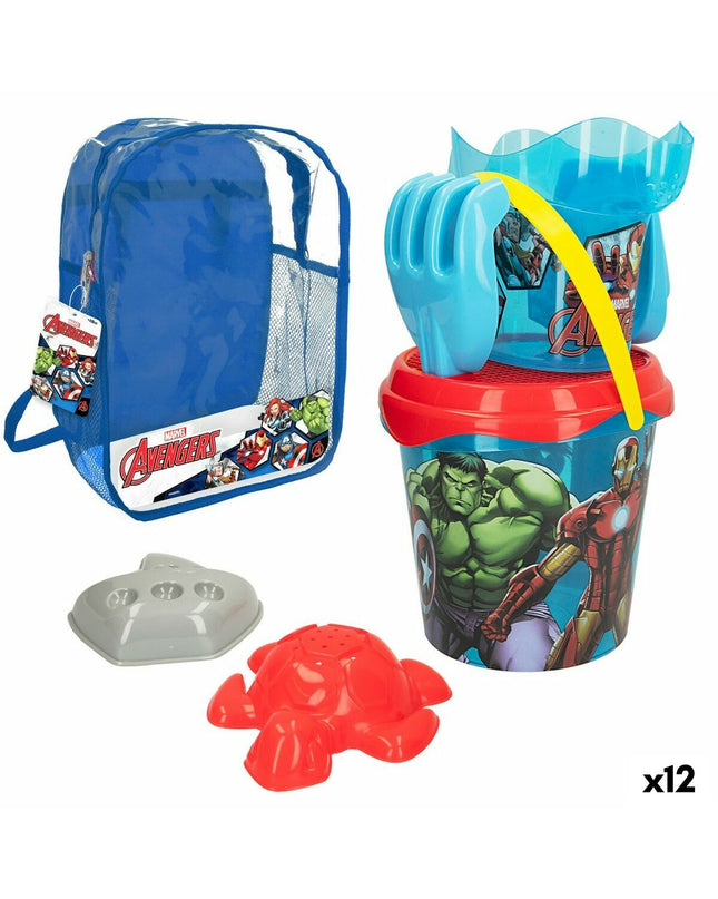 The Avengers strand speelgoedset with 12 polypropyleen pieces, approximately 18 cm in size, suitable for outdoor play and games.