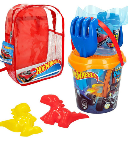 Hot Wheels strand speelgoedset with 12 polypropyleen toys, 18 cm diameter, designed for outdoor play and fun.