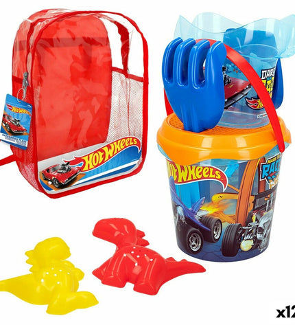Hot Wheels strandspeelgoedset with 12 polypropyleen pieces, 18 cm each, ideal for outdoor play and sports activities.