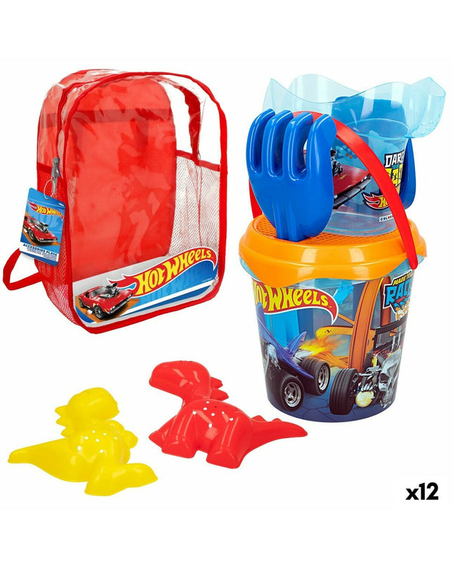 Hot Wheels strandspeelgoedset with 12 polypropyleen pieces, 18 cm each, ideal for outdoor play and sports activities.