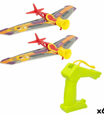 Six colorful airplane toys from Colorbaby Let's Fly Lanceerder, measuring 14.5 x 3.5 x 25 cm, suitable for children and play.