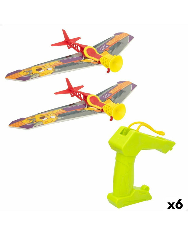Six colorful airplane toys from Colorbaby Let's Fly Lanceerder, measuring 14.5 x 3.5 x 25 cm, suitable for children and play.