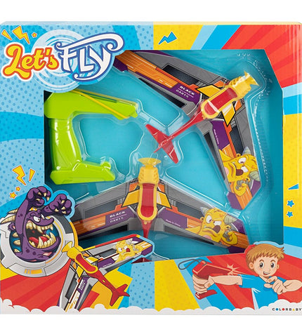 Six Colorbaby Let's Fly airplane toys in vibrant colors, measuring 14.5 x 3.5 x 25 cm, suitable for children’s play.