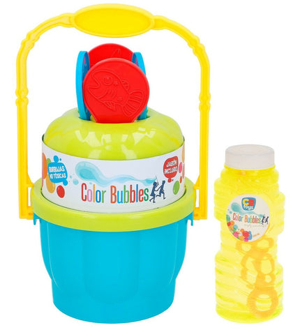 Colorbaby Bellenblaas Spel 240ml set of 6, colorful bubble toys for outdoor play, shown in a playful arrangement.
