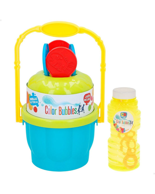 Colorbaby Bellenblaas Spel 240ml set of 6, colorful bubble toys for outdoor play, shown in a playful arrangement.