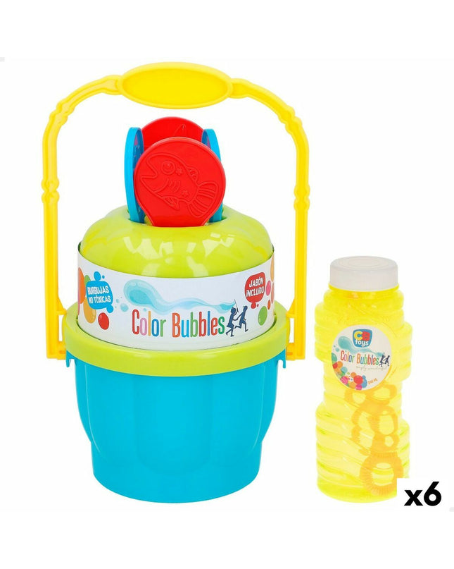 Colorbaby Bellenblaas speelgoed set with 6 colorful bubble wands, 240 ml each, ideal for outdoor fun and play.
