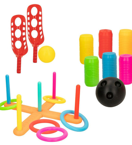 Colorbaby strand toy set with four colorful pieces, suitable for outdoor play, measuring 40.5 x 7 x 40.5 cm.