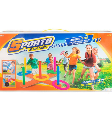 Colorbaby strandspeelgoedset with four colorful plastic strands, suitable for outdoor play and sports activities.