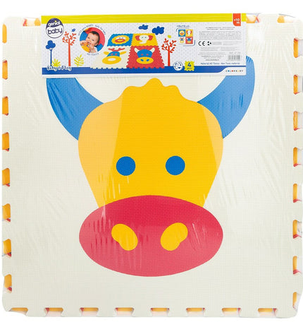 Colorbaby puzzle mat with four animal-themed EVA pieces, 118x118 cm, colorful and educational baby playmat set.