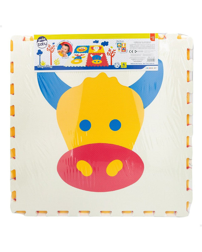 Colorbaby puzzle mat with four animal-themed EVA pieces, 118x118 cm, colorful and educational baby playmat set.
