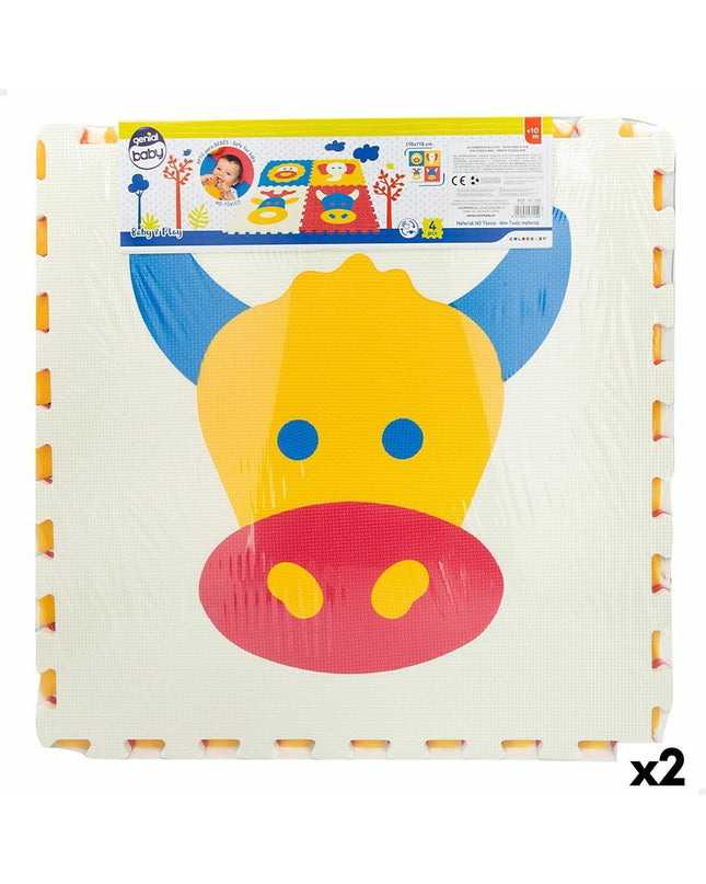 Colorbaby puzzle mat with four animal-themed EVA pieces, 118x118 cm, colorful and soft play area for kids.