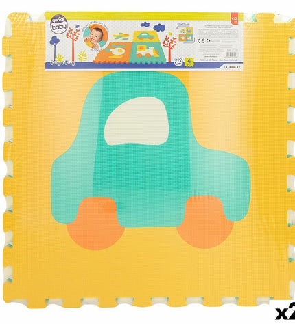 Colorbaby Puzzelmat 4-delige auto’s EVA speelgoed, 118x118 cm, two colorful foam puzzle mats for kids' play area.