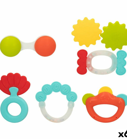 Colorbaby baby rammelaars set with 6 colorful wooden rattles, 12.5 cm long, designed for young children’s playful development.