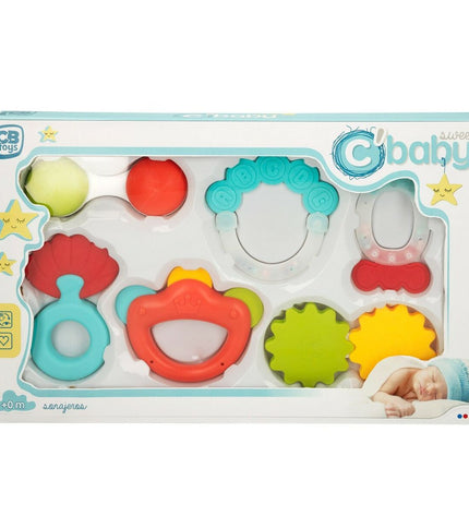 Colorbaby baby rattles set with 6 colorful wooden rattlers, each measuring 12.5 x 1.5 x 6.5 cm, designed for young children.