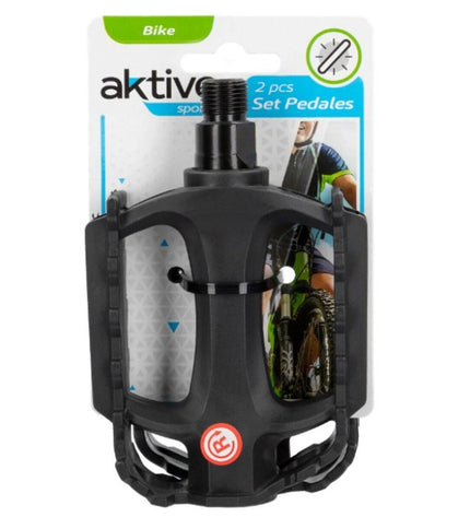 Set of 24 black bicycle pedals by Aktive, 11x3x8 cm, designed for sport and outdoor cycling activities.