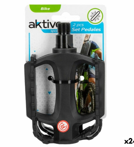 Set of 24 black Pedalen Aktive bicycle pedals, 11x3x8 cm, designed for sport and outdoor cycling, shown in the image.