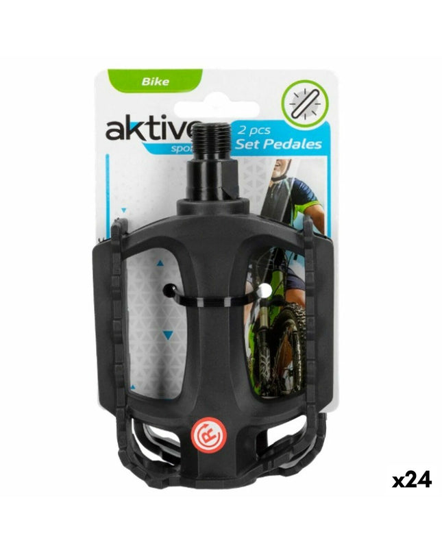 Set of 24 black Pedalen Aktive bicycle pedals, 11x3x8 cm, designed for sport and outdoor cycling, shown in the image.