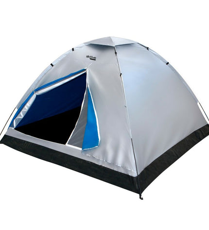 Two Aktive Kampeertenten for 4 persons, measuring 205x130x205 cm, set up outdoors for camping and outdoor activities.