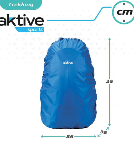 Blue waterproof backpack cover by Aktive, designed for outdoor and camping backpacks, protects during hiking and outdoor adventures.