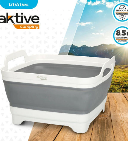 Aktive collapsible outdoor washbasets, 8.5L, camping and hiking gear, six foldable washbasins in white with handles and dimensions 30.5x20x30 cm.