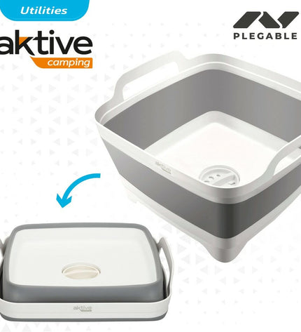 Set of six Aktive collapsible camping washbasins, 8.5L, lightweight, portable, ideal for outdoor camping and hiking.