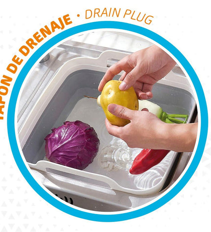 Six Aktive collapsible camping washbasins, 8.5L, lightweight, portable, ideal for outdoor camping and hiking activities.