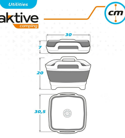 Set of six Aktive collapsible outdoor washbasins, 8.5L, portable camping sinks, 30.5 x 20 x 30 cm, ideal for outdoor activities