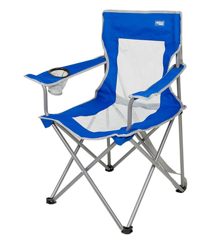 Set of four Aktive blue and gray folding camping chairs, lightweight and compact, ideal for outdoor camping and hiking.