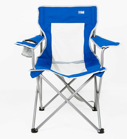 Set of four Aktive blue and gray foldable camping chairs with dimensions 46 x 82 x 46 cm, suitable for outdoor camping and hiking.