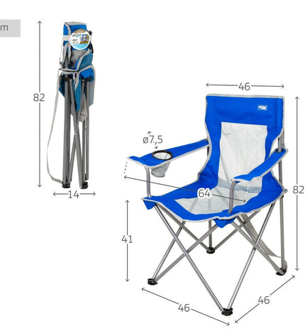 Set of four Aktive blue and gray folding camping chairs, lightweight and compact for outdoor camping and hiking.
