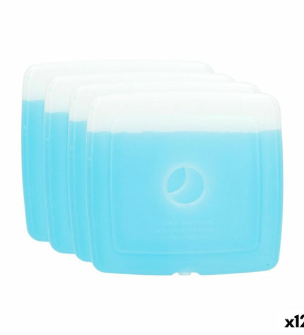 Set of 12 blue Kou-accumulator Aktive batteries for outdoor and camping, measuring 13.5 x 12.5 x 1.5 cm.