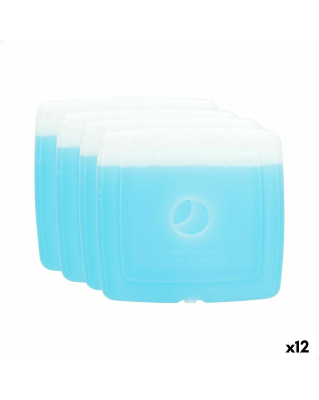 Set of 12 blue Kou-accumulator Aktive batteries for outdoor and camping, measuring 13.5 x 12.5 x 1.5 cm.
