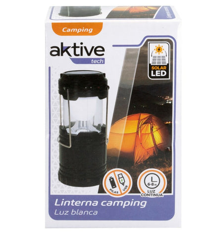 Six black Aktive camping lanterns for outdoor and camping activities, compact and portable for hiking and outdoor adventures.