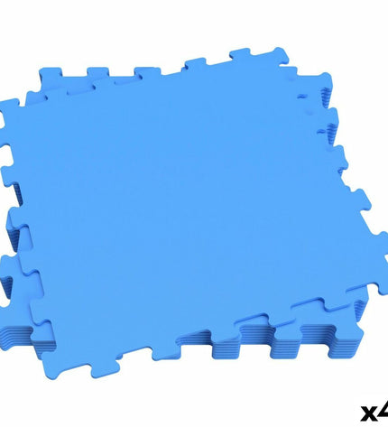 Set of four blue Kinderpuzzel Aktive EVA-rubber puzzles with 9 pieces each, measuring 50x0.4x50 cm, for kids' educational play.