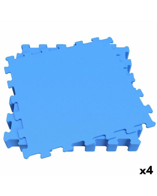Set of four blue Kinderpuzzel Aktive EVA-rubber puzzles with 9 pieces each, measuring 50x0.4x50 cm, for kids' educational play.