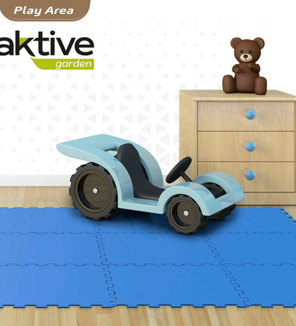 Set of four Aktive blue educational puzzles made of EVA rubber, each measuring 50x0.4x50 cm, designed for kids' cognitive play.