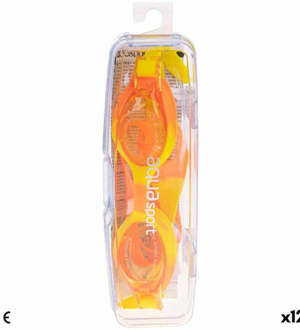 AquaSport children's swimming goggles, set of 12, waterproof outdoor watersport gear for kids, colorful and adjustable.