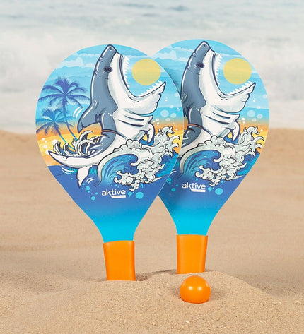 Set of 24 Aktive Bal Aktive Shark beach paddles, 19.5 x 38 cm, ideal for outdoor play and beach games.