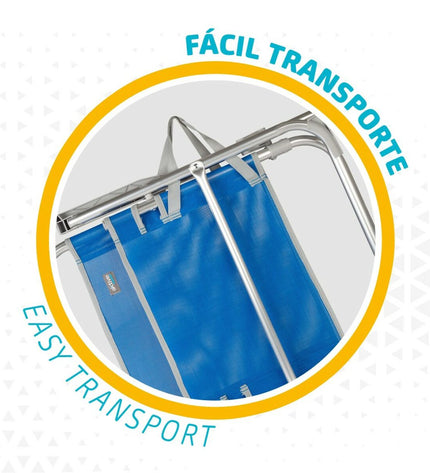 Set of four blue Aktive Gomera folding beach chairs with aluminum frames, ideal for outdoor, camping, and outdoor activities.