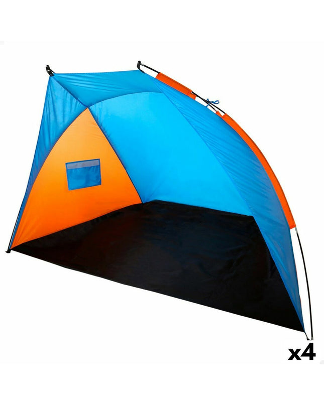 Set of four Aktive windshields in blue and orange, 200x120x125 cm, ideal for outdoor camping and sporting activities.